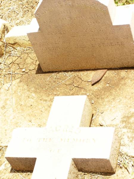 Elizabeth BRAZIER,  | died in Jandowaie 21 June 1901 aged 88 years,  | erected by son & daughter-in-law  | John & Jesse BRAZIER;  | Jandowae Cemetery, Wambo Shire  | 