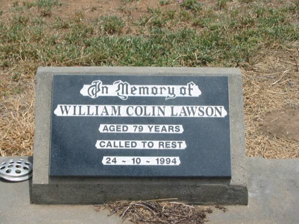William Colin LAWSON,  | died 24-10-1994 aged 79 years;  | Jandowae Cemetery, Wambo Shire  | 