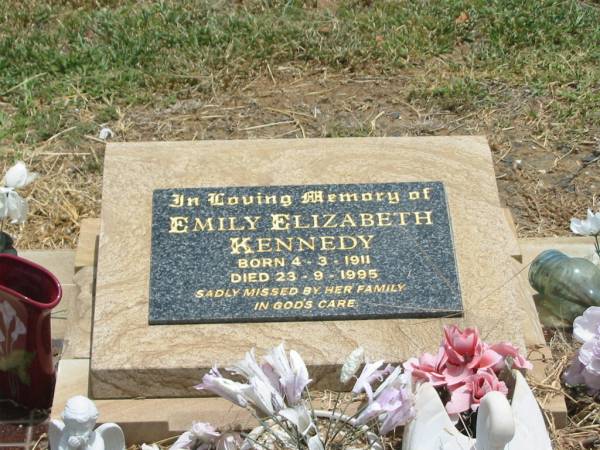 Emily Elizabeth KENNEDY,  | born 4-3-1911,  | died 23-9-1995;  | Jandowae Cemetery, Wambo Shire  | 