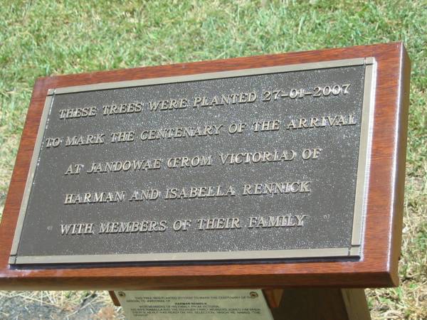 Harman & Isabella RENNICK;  | Jandowae Cemetery, Wambo Shire  | 