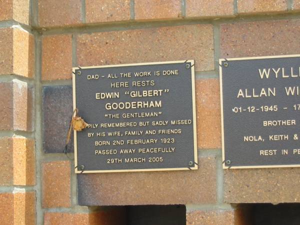 Edwin  Gilbert  GOODERHAM,  | dad,  | born 2 Feb 1923  | died 29 March 2005,  | missed by wife & family;  | Jandowae Cemetery, Wambo Shire  | 