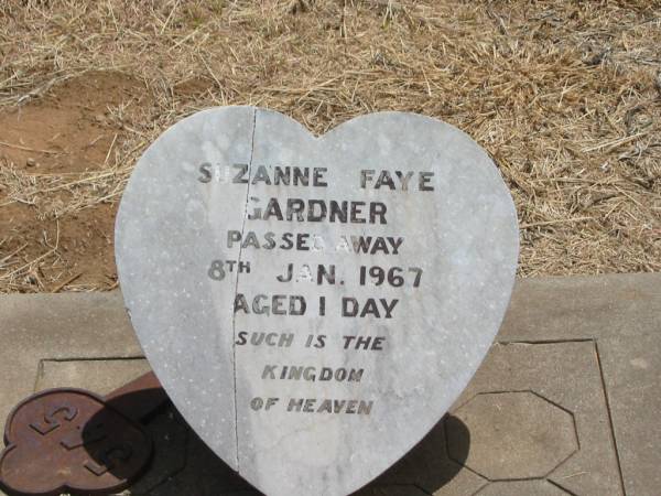 Suzanne Faye GARDNER,  | died 8 Jan 1967 aged 1 day;  | Jandowae Cemetery, Wambo Shire  | 