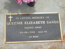 Queenie Elizabeth SANDS, died 03-06-2001 aged 85 years; Jandowae Cemetery, Wambo Shire 