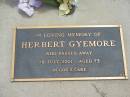 Herbert GYEMORE, died 28 July 2001 aged 73 years; Jandowae Cemetery, Wambo Shire 