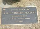 Leslie Vincent PLATZKE, died 17-11-96 aged 53 years; Jandowae Cemetery, Wambo Shire 