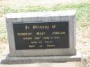 
Dorothy Mary JORDAN,
died 28 April 1970 aged 49 years;
Jandowae Cemetery, Wambo Shire
