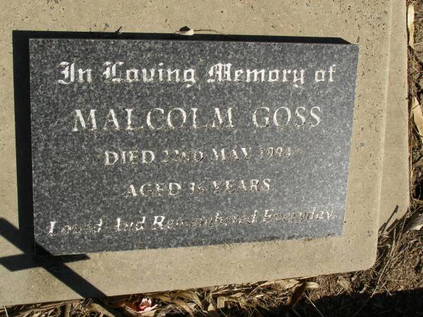 Malcolm GOSS,  | died 22 May 1994 aged 36 years;  | Jondaryan cemetery, Jondaryan Shire  | 