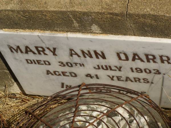 Mary Ann DARR,  | died 30 July 1903 aged 41 years;  | Jondaryan cemetery, Jondaryan Shire  | 