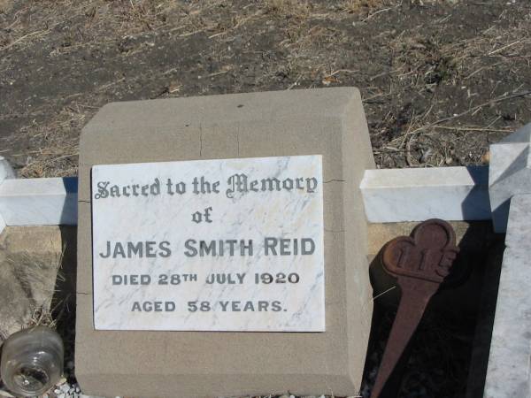 James Smith REID,  | died 28 July 1920 aged 58 years;  | Jondaryan cemetery, Jondaryan Shire  | 