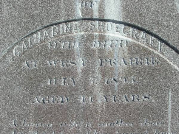 Catharine SHOWCRAFT,  | died West Prairie 7 July 1895 aged 11 years;  | Jondaryan cemetery, Jondaryan Shire  | 