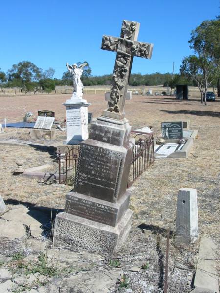 Denis FLANAGAN,  | native of Co Kildare Ireland,  | died 6 Nov 1898 aged 54 years;  | Mary FLANAGAN,  | died 16 March 1936 aged 88 years;  | Jondaryan cemetery, Jondaryan Shire  | 