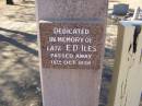 E.D. ILES, died 18 Oct 1956; Jondaryan cemetery, Jondaryan Shire 