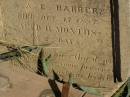 
Louis Edward,
son of H.C.F. & A.E. BARBER,
died 17 Dec 1887 aged 11 months 2 days;
Jondaryan cemetery, Jondaryan Shire
