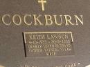 Keith Lawson COCKBURN, 9-10-1933 - 30-5-2002, husband father father-in-law pop; Jondaryan cemetery, Jondaryan Shire 