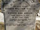 George William HODSON, father, husband of Esther Ann HODSON, died 5 March 1921 in 72nd year; Esther Ann HODSON, mother, died 4 Nov 1945 aged 88 years; Jondaryan cemetery, Jondaryan Shire 