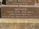 
William COOKE,
born 31 May 1835,
died 1 March 1912;
Agnes,
wife,
born 25 June 1843,
died 29 Oct 1913;
erected by children;
Jondaryan cemetery, Jondaryan Shire
