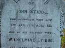 
John STIBBE
9 Jan 1919, aged 83
Wilhelmine STIBBE
15 Sep 1918, aged 83
Engelsburg Baptist Cemetery, Kalbar, Boonah Shire
