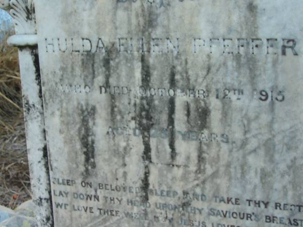 Hulda Ellen PFEFFER  | 12 Oct 1915, aged 28  | Engelsburg Baptist Cemetery, Kalbar, Boonah Shire  | 