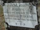 
Charles Joseph McGRATH
30 May 1945, aged 79
Isabella McGRATH
20 Jun 1947, aged 75
Kalbar Catholic Cemetery, Boonah Shire 
