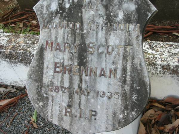 Mary Scott BRENNAN  | 28 May 1935  | Kalbar Catholic Cemetery, Boonah Shire  | 