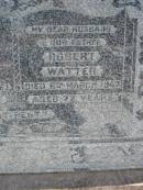 
Marie WATTER, mother,
died 7 Oct 1963 aged 86 years;
Robert WATTER, father,
died 8 March 1947 aged 72 years;
Kalbar General Cemetery, Boonah Shire

Research contact: Caitlin Watter
Carl Wilhelm Robert Watter
& his wife Marie Friederike Dorothee nee Prenzler)
She was born in 1877
