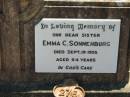 
Emma C. SONNENBURG, sister,
died 19 Sept 1955 aged 64 years;
Kalbar General Cemetery, Boonah Shire
