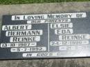 
parents;
Albert Hermann REINKE,
13-10-1907 - 5-7-1992;
Elsie Eda REINKE,
24-12-1906 - 21-5-1991;
Kalbar General Cemetery, Boonah Shire
