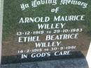 
Arnold Maurice WILLEY,
13-12-1919 - 29-10-1983;
Ethel Beatrice WILLEY,
14-2-1915 - 30-9-1991;
Kalbar General Cemetery, Boonah Shire
