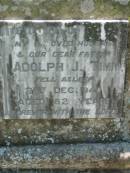 
Gertrude TIMM, wife mother,
died 30 March 1945 aged 96 years;
Adolph J. TIMM, husband father,
died 21 Dec 1940 aged 82 years;
Kalbar General Cemetery, Boonah Shire
