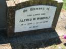 
Alfred W. WINDOLF,
10-2-1910 - 12-12-1978;
Kalbar General Cemetery, Boonah Shire

