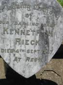 
Kenneth N. RIECK, baby,
died 4 Sept 1947;
Kalbar General Cemetery, Boonah Shire
