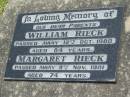 
parents;
William RIECK, died 12 Oct 1980 aged 84 years;
Margaret RIECK, died 9 Nov 1981 aged 74 years;
Kalbar General Cemetery, Boonah Shire

