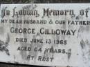 
George GILLOWAY, husband father,
died 13 Juen 1965 aged 64 years;
Kalbar General Cemetery, Boonah Shire
