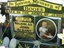 
Nicholas John Albany BOOEE,
died 7-9-1994 aged 19 months;
Kalbar General Cemetery, Boonah Shire
