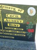 
Daisy Margaret HUNT,
died 27 July 1996 aged 87 years;
Cecil Aubrey HUNT,
died 10 June 1987 aged 80 years;
Kalbar General Cemetery, Boonah Shire
