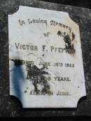
Victor F. PFEFFER,
died 16 June 1922 aged 80 years;
Kalbar General Cemetery, Boonah Shire
