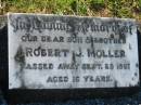 
Robert J. MOLLER, son brother,
died 29 Sept 1961 aged 16 years;
Kalbar General Cemetery, Boonah Shire
