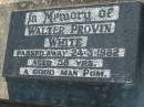 
Walter Provin WHITE,
died 24-3-1982 aged 58 years;
Kalbar General Cemetery, Boonah Shire
