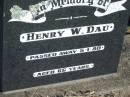 
Henry W. DAU,
died 5-1-80 aged 66 years;
Kalbar General Cemetery, Boonah Shire
