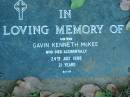 
Gavin Kenneth MCKEE,
died accidentally 24 July 1988 aged 21 years;
Kalbar General Cemetery, Boonah Shire
