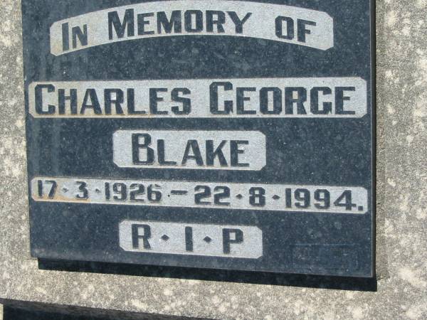 Charles George BLACK,  | 17-3-1926 - 22-8-1994;  | Kalbar General Cemetery, Boonah Shire  | 