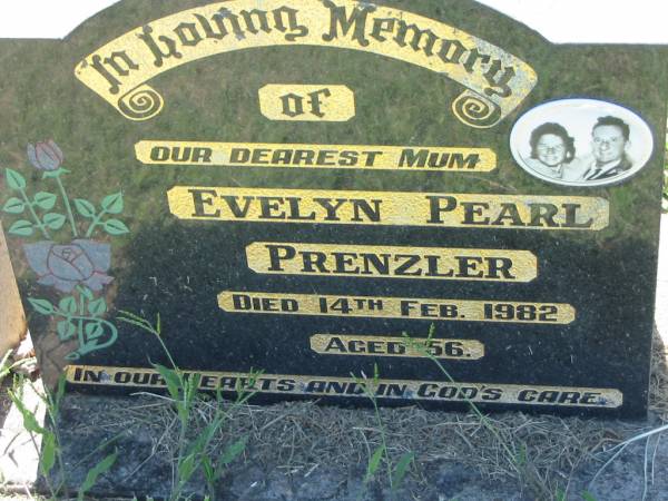 Evelyn Pearl PRENZLER, mum,  | died 14 Feb 1982 aged 56;  | Kalbar General Cemetery, Boonah Shire  | 