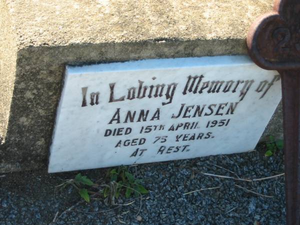 Anna JENSEN,  | died 15 April 1951 aged 75 years;  | Kalbar General Cemetery, Boonah Shire  | 