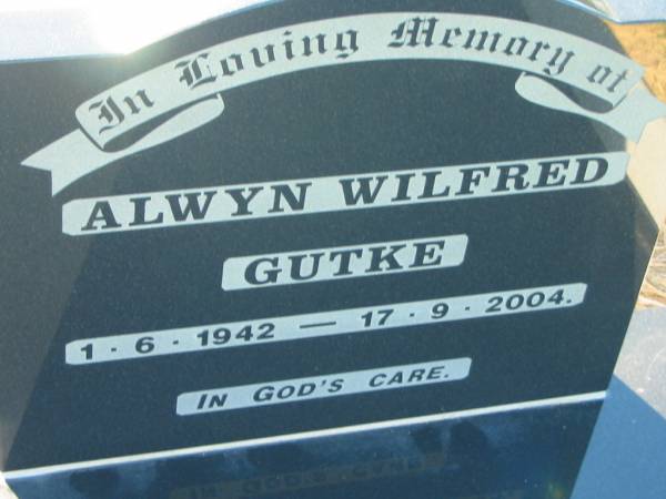 Alwyn Wilfred GUTKE,  | 1-6-1942 - 17-9-2004;  | Kalbar General Cemetery, Boonah Shire  | 