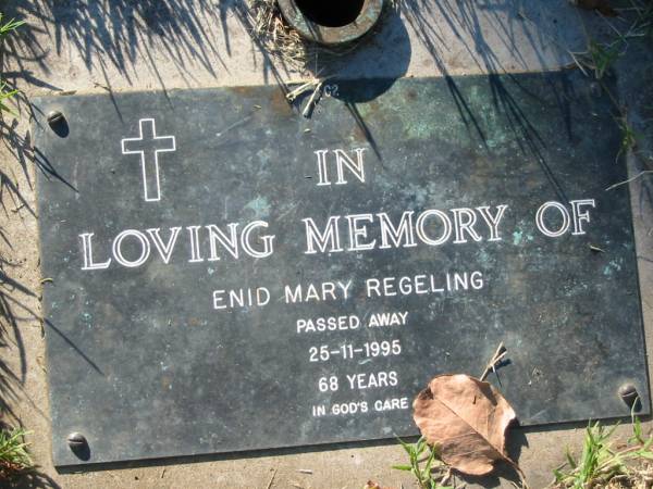 Enid Mary REGELING,  | died 25-11-1995 aged 68 years;  | Kalbar General Cemetery, Boonah Shire  | 