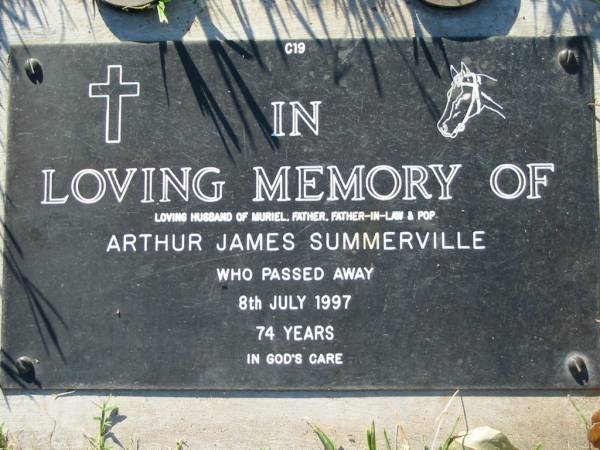 Arthur James SUMMERVILLE,  | died 8 July 1997 aged 74 years;  | Kalbar General Cemetery, Boonah Shire  | 