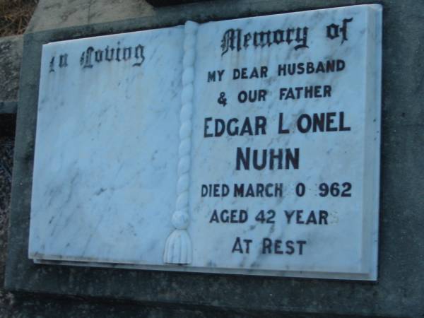 Edgar Lionel NUHN  | 10 Mar 1962, aged 42  | St John's Lutheran Church Cemetery, Kalbar, Boonah Shire  | 