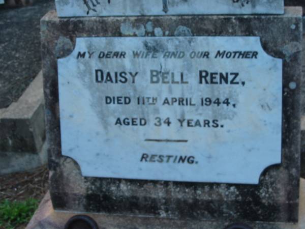 Daisy Bell RENZ  | 11 Apr 1944, aged 34  |   | St John's Lutheran Church Cemetery, Kalbar, Boonah Shire  |   | 