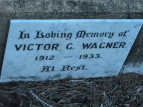 Victor G WAGNER  | 1912 - 1933  | St John's Lutheran Church Cemetery, Kalbar, Boonah Shire  |   | 