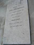 
James John ANDERSON,
born Inverness Scotland 1827,
died 1 May 1911;
Margaret, wife,
born Scotland 1830,
died 15 April 1916;

Engelsburg Methodist Pioneer Cemetery, Kalbar, Boonah Shire
[QLD BDM: ANDERSON, Margaret, d: 150416, F: James McDonald, M: Christiana McBain, 16002125
a href=FamilyHistoryOtherDistrictsBoonahMargaretANDERSON.htmlSome of the story of Margaret Andersona

